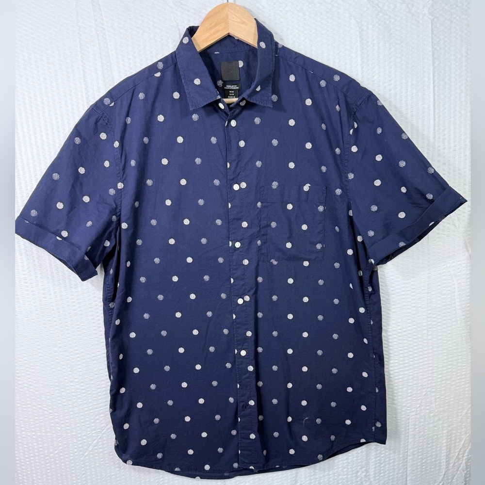Men’s Short Sleeve H&M Regular Fit Coupe preppy sailor Blue Polkadot Size Medium